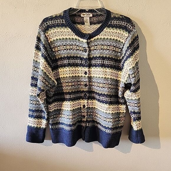 Tiara Women Fair Isle cardigan Colorful Blue Buttons Sz 14/16 - Picture 1 of 5